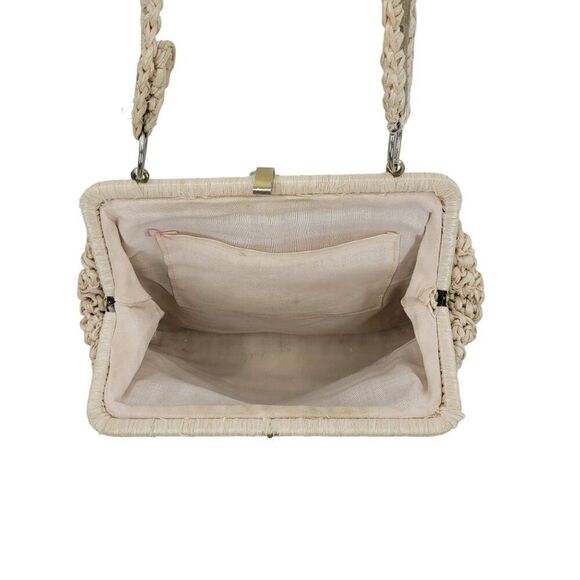 Vintage Handmade Crochet Macrame Straw Suede Shoulder Bag Purse Tan Boho Hippie - Picture 8 of 15